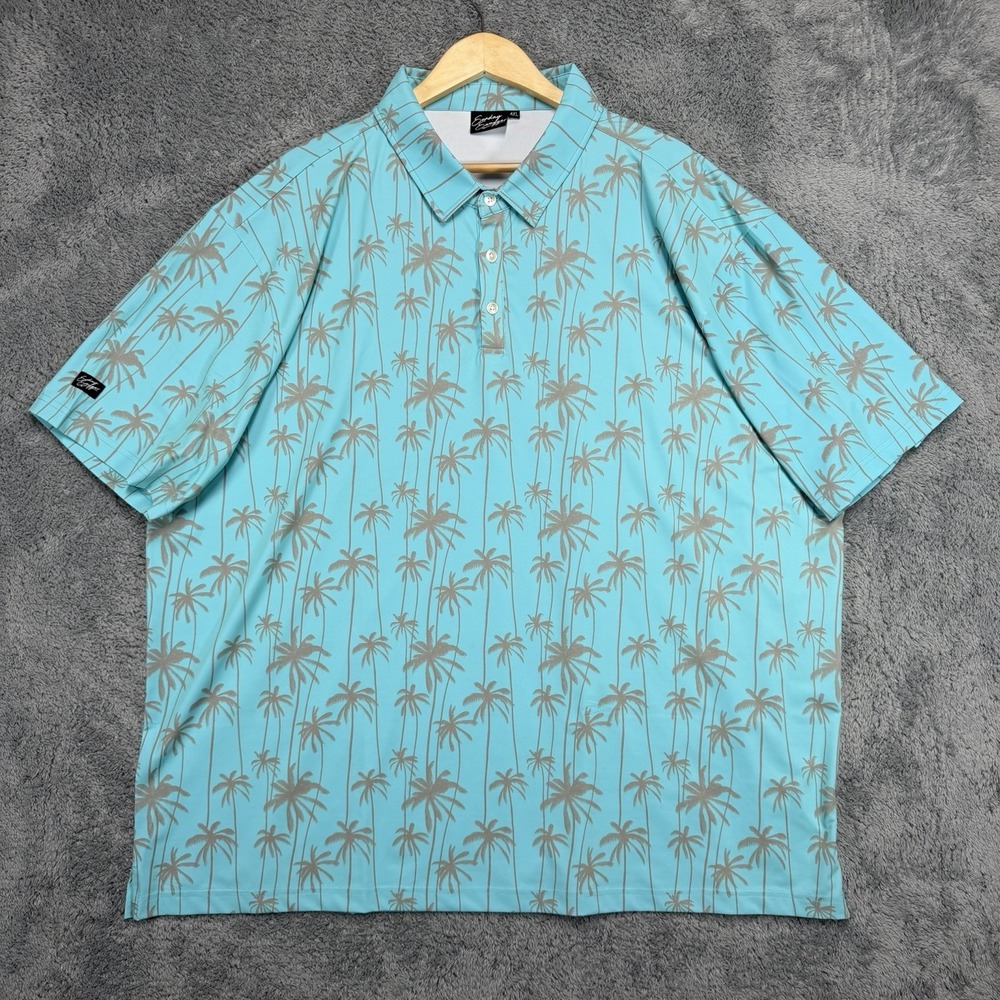 Sunday Swagger Polo Shirt Mens 4XL Aqua Vice City Palm Tree Performance Golf